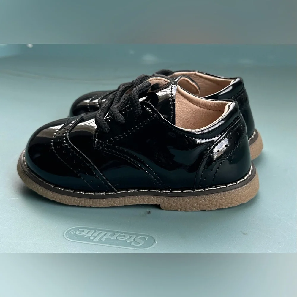 Kids Black Patent Dress Shoes - Classic Lace-Up
